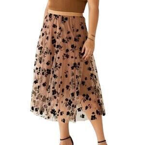 ChicWish Velvet Burnout Double-Layered Mesh Midi Skirt Caramel S/M Whimsygoth